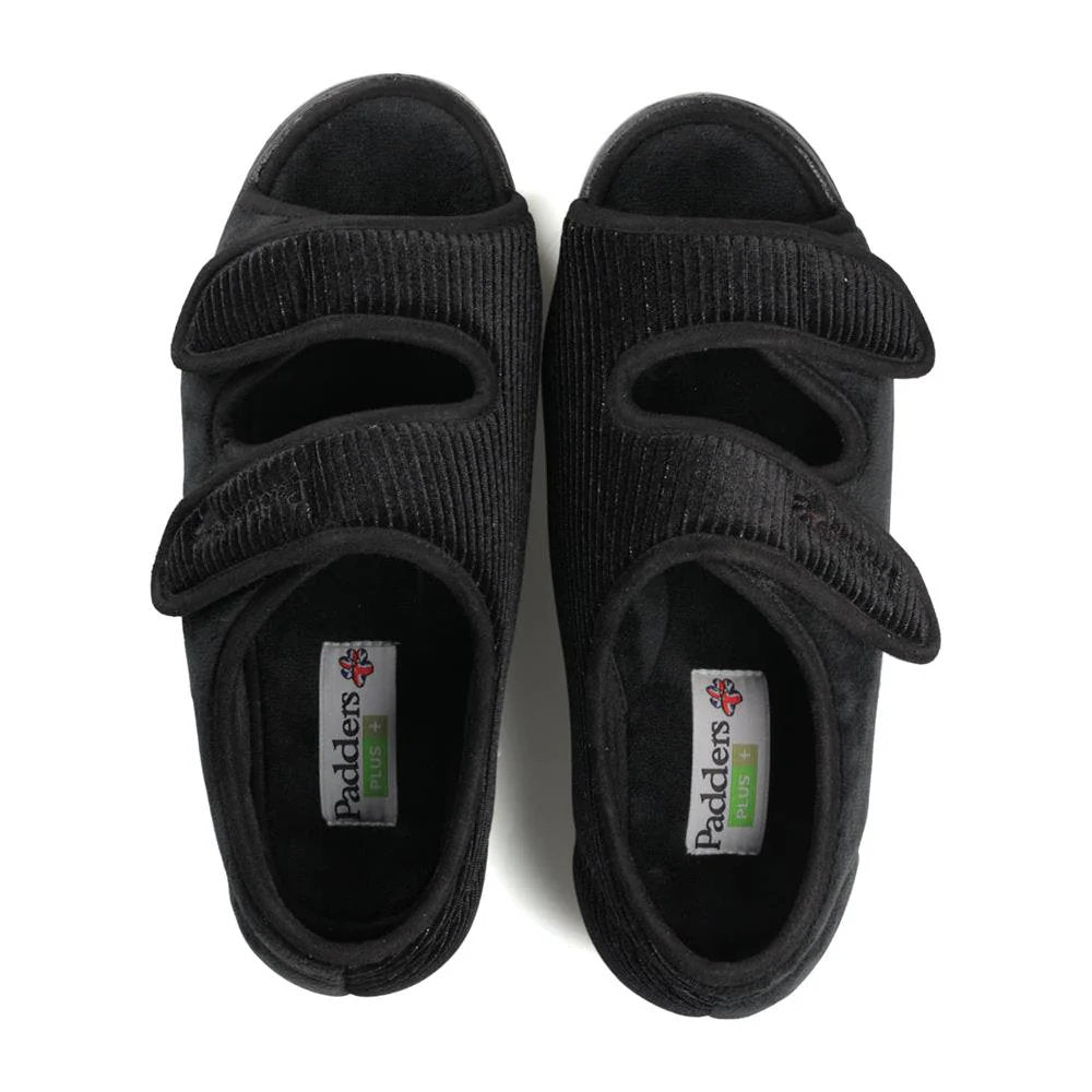 Padders Lydia X 6E Black Sparkle Cord Slippers