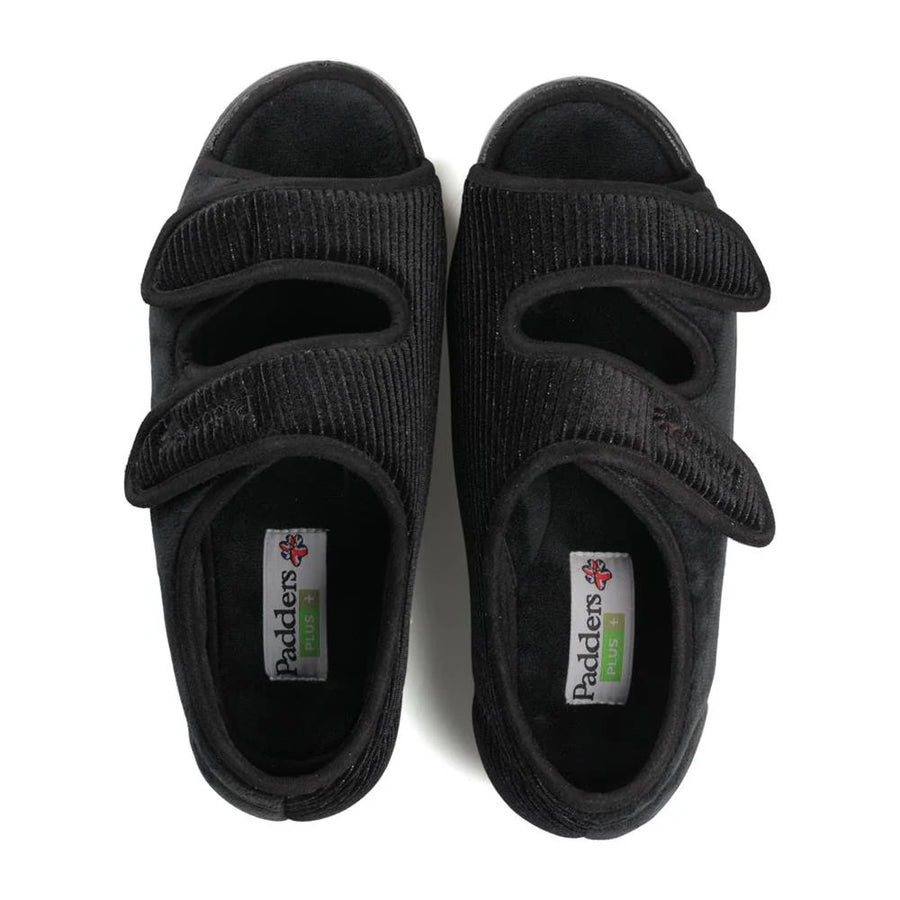 Padders Lydia X 6E Black Sparkle Cord Slippers