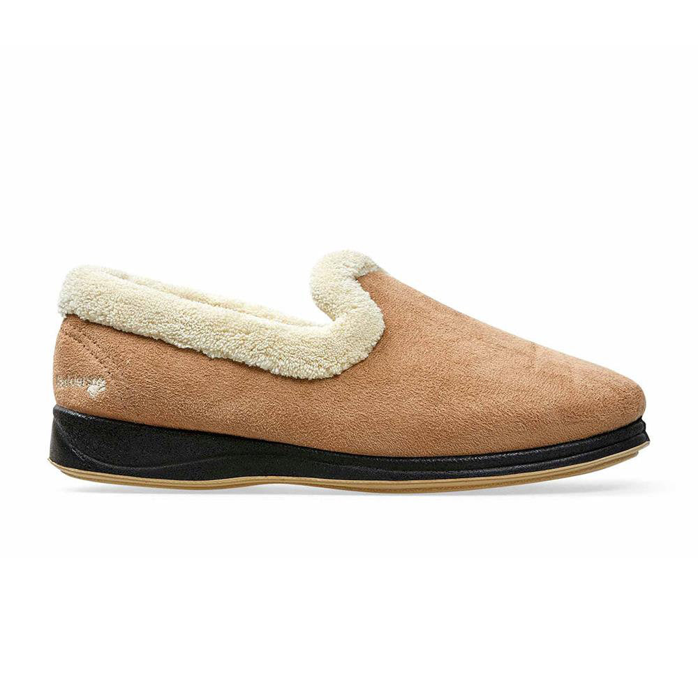Padders Repose 2E Taupe/Camel Slippers